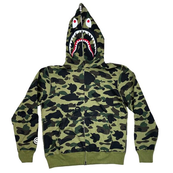 BAPE Color Camo Shark WGM Hoodie Sweatshirt Green | A Bathing Ape - Picture 1 of 11